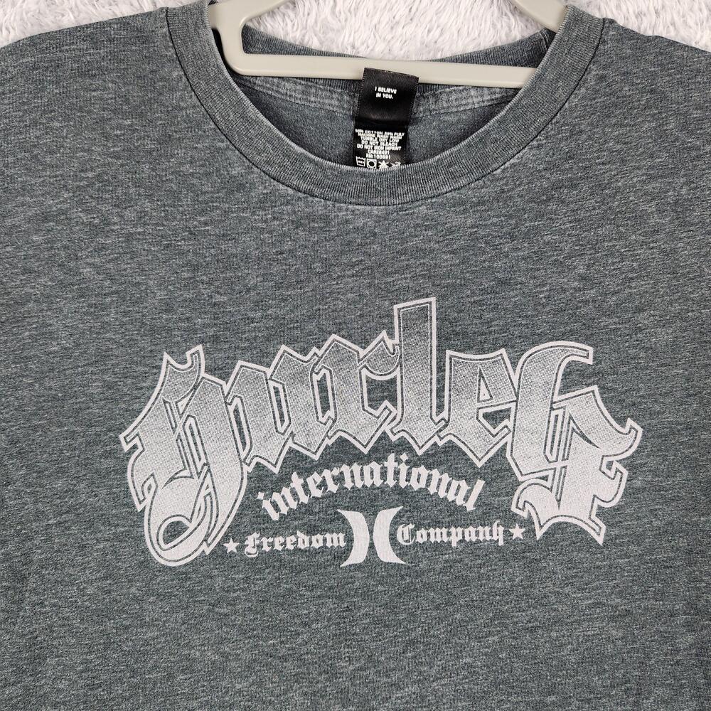 Vintage Hurley Shirt Mens Large Gray Script Logo Freedom Graphic Skate Surf Y2k
